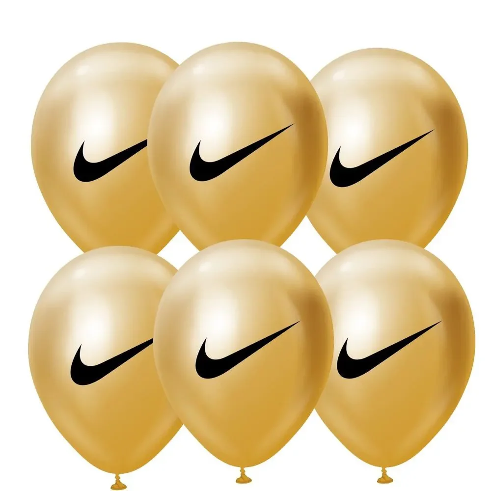 6 Count Nike Theme Latex Balloons Nike Check Decal Sticks With Gold Balloons